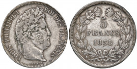 FRANCIA Luigi Filippo I (1830-1848) 5 Franchi 1838 Marsiglia - Gad. 678 AG (g 24,90)

BB
