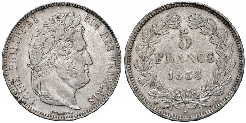 FRANCIA Luigi Filippo I (1830-1848) 5 Franchi 1838 Marsiglia - Gad. 678 AG (g 24...