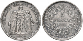 FRANCIA Seconda Repubblica (1848-1852) 5 Franchi 1848 Parigi - Gad. 683 AG (g 24,81)

qSPL
