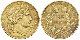 FRANCIA Seconda Repubblica (1848-1852) 20 Franchi 1851 A - Gad. 1059 AU (g 6,43)

BB