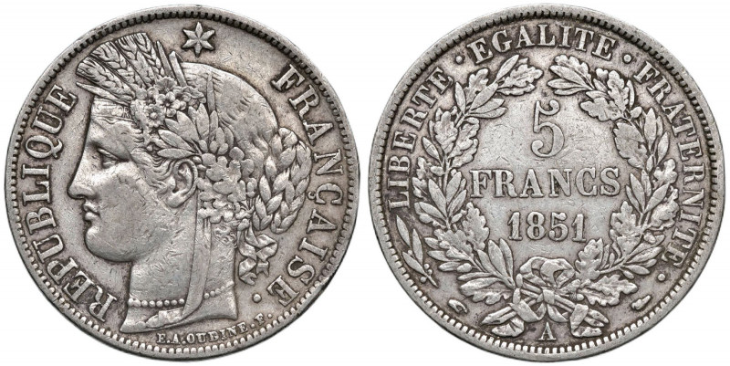 FRANCIA Seconda Repubblica (1848-1852) 5 Franchi 1851 A- Gad. 719 AG (g 24,83) C...