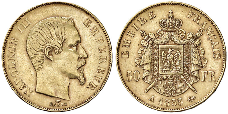 FRANCIA Napoleone III (1852-1870) 50 Franchi 1855 A - Gad. 1111 AU Colpetti.

...