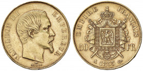 FRANCIA Napoleone III (1852-1870) 50 Franchi 1855 A - Gad. 1111 AU Colpetti.

BB-SPL
