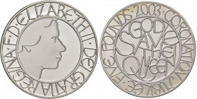 INGHILTERRA Elisabetta II - 5 Sterline 2003 Coronation Jubilee - KM.1038a AG (g 28,28) In confezione originale con certificato.

PROOF