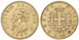 Vittorio Emanuele II (1861-1878) 10 Lire 1865 T - Nomisma 874 AU R

MB