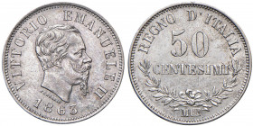 Vittorio Emanuele II (1861-1878) 50 Centesimi 1863 M valore - Nomisma 925 AG

SPL-FDC