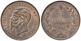 Vittorio Emanuele II (1861-1878) 5 Centesimi 1867 M - Nomisma 957 CU

FDC