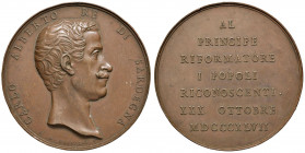 Carlo Alberto - Medaglia XXX ottobre 1847 al Principe riformatore - AE (g 69,25 - Ø 51 mm) Colpettini.

SPL