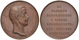 Carlo Alberto - Medaglia XXX ottobre 1847 al Principe riformatore - AE (g 65,00 - Ø 51 mm) Colpo a bordo.

SPL