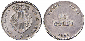 Firenze - Ferdinando III di Lorena (1814-1824) Secondo periodo - 10 Soldi 1823 - D/ Stemma coronato R/ Valore e data su tre righe - Gig. 50 Ag (1,89 g...