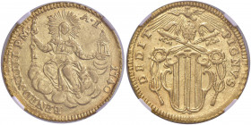 Roma - Benedetto XIV (1740-1758) - Zecchino 1740 "DEDIT-PIGNVS" - D/ Figura femminile, allegoria della Chiesa, seduta sulle nubi che tiene chiavi su m...