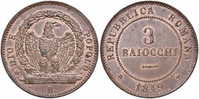 Roma - Seconda Repubblica Romana (1848-1849) - 3 Baiocchi 1849 (cifra 3 arrotondata) - D/ Valore entro cerchio perlinato, Repubblica Romana 1849 all'e...