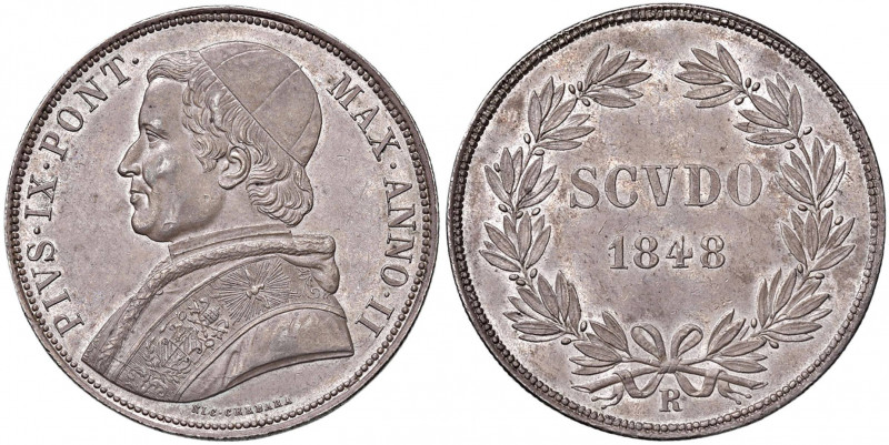 Roma - Pio IX (1846-1870) - Scudo 1848 Anno II - D/ Busto a sinistra con zucchet...