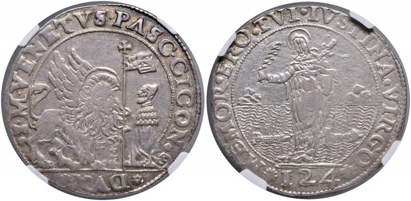 Venezia - Pasquale Cicogna (1585-1595) - Ducato da 124 soldi con Santa Giustina ...