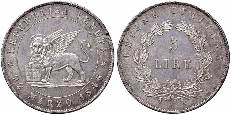 Venezia - Governo Provvisorio (1848-1849) - 5 Lire 1848 Marzo - D/ REPUBBLICA VE...