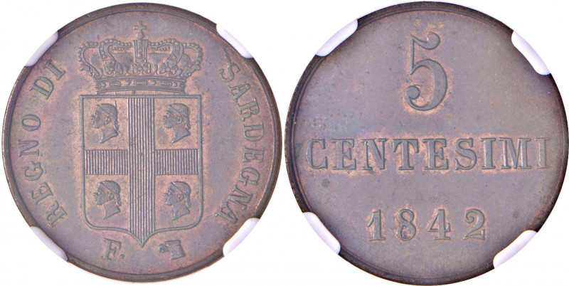 Savoia - Carlo Alberto (1831-1849) - 5 Centesimi 1842 Torino - Gig.158 Cu R - Ra...