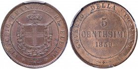 Savoia - Vittorio Emanuele II Re Eletto (1859.1861) - 5 Centesimi 1859 Birmingham - Gig. 17 Cu - In slab PCGS MS64 RB
 
FDC