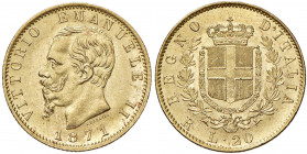 Regno d'Italia - Vittorio Emanuele II (1861-1878) - 20 Lire 1871 Roma - Gig. 16 Au (6,46 g) R - Insignificanti segnetti di contatto al dritto, fondi b...