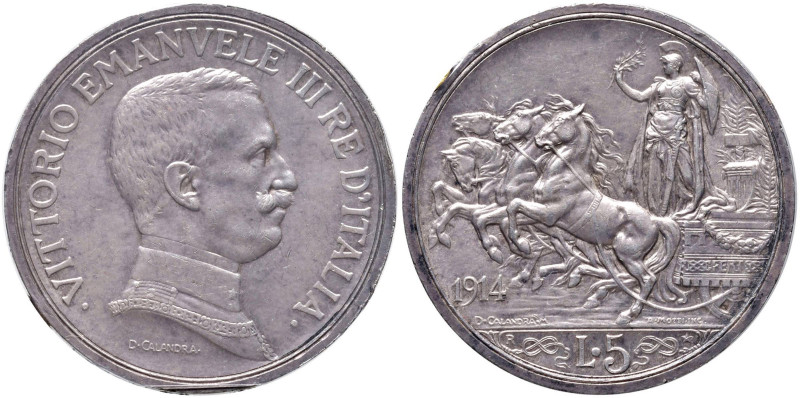 Regno d'Italia - Vittorio Emanuele III (1900-1946) - 5 Lire 1914 Quadriga Briosa...