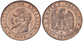 Francia - Napoleone III (1852-1870) - 5 centesimi 1853 A - KM# 777.1 Cu (5,13 g)
 
qFDC-FDC