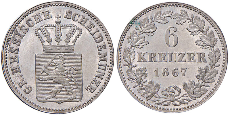 Germania - Hessen Darmstad - Ludwig III (1848-1877) - 6 Kreuzer 1867 - KM# 346 A...