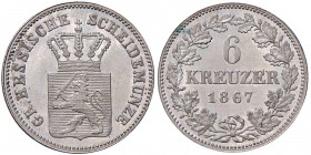 Germania - Hessen Darmstad - Ludwig III (1848-1877) - 6 Kreuzer 1867 - KM# 346 Ag (2,59 g)
 
FDC