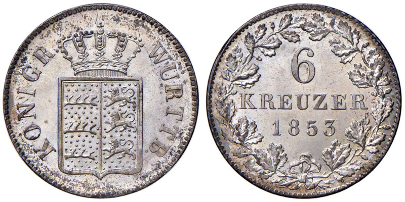 Germania - Wurttenberg - Wilhlem I (1816-1864) - 6 Kreuzer 1853 - KM# 592 Ag (2,...