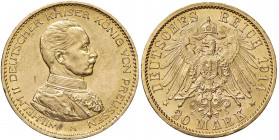 Germania - Prussia - Wilhelm II (1888-1918) - 20 Marchi 1914 - KM# 537 Au (7,99 g)
 
qFDC