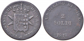 Firenze - Ferdinando III di Lorena (1814-1824) Secondo periodo - 2 Soldi 1818 - Mir 440/1 Gig. 54 Cu (4,22 g) R
 
qBB