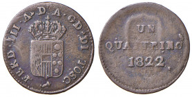 Firenze - Ferdinando III di Lorena (1814-1824) Secondo periodo - Quattrino 1822 - Mir 442/4 Gig. 73 Cu (1,00 g) R
 
BB