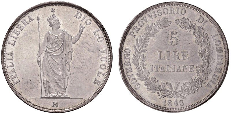 Milano - Governo Provvisorio di Lombardia - 5 Lire 1848 (Rami lunghi - Stella vi...