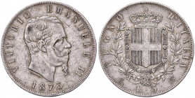 Vittorio Emanuele II (1861-1878) - 5 Lire 1873 Milano - Gig. 46-Ag (24,88 g)
 
BB