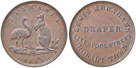 Australia - 1/2 Penny 1855 Lewis Abrahams - Hobarth Tasmania - KM# Tn6 Cu (6,35 g)
 
qFDC