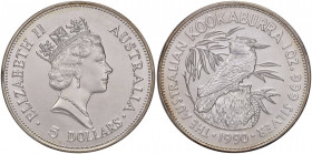 Australia - Elisabetta II - 5 Dollari 1990 "kookaburra" - KM# 189 Ag (1 oz)
 In capsula originale
FDC