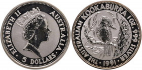 Australia - Elisabetta II - 5 Dollari 1991 "kookaburra" - KM# 138 Ag (1 oz)
 In capsula originale
FS