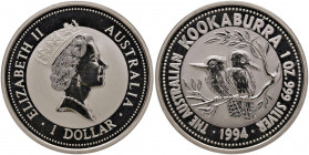 Australia - Elisabetta II - Dollaro 1994 "kookaburra" - KM# 212.1 Ag (1 oz)
In capsula originale
FS