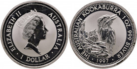 Australia - Elisabetta II - Dollaro 1997 "kookaburra" - KM# 318 Ag (1 oz)
In capsula originale
FS