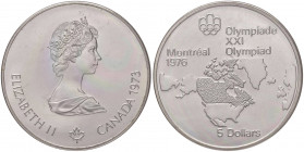 Canada - Elisabetta II - 5 Dollari 1973 "Olimpiadi di Montreal - Mappa Nord America" - KM# 85 Ag
 In capsula
FDC