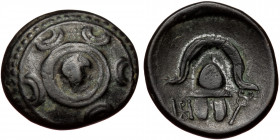 Macedonian Kindgdom, anonymous issues (ca. 323-275 BC), AE 17 (bronze, 3,73 g, 17 mm), uncertain mint in Asia Minor Obv: Head of Herakles facing, wear...