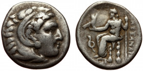 Macedonian Kindgdom, Alexander III (336-323 BC), Lampsacus, AR drachm (Silver, 17,5 mm, 4,13 g). Obv: Head of Herakles in lion-skin headdress to right...