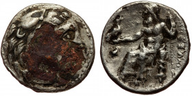 Macedonian Kindgdom, Alexander III (336-323 BC) or diadochoi, drachm subaeratus (16,7 mm, 3,14 g), 4th-3rd centuries BC. Obv: Head of Herakles in lion...