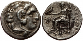 Macedonian Kindgdom, Alexander III (336-323 BC), Colophon, AR drachm (Silver, 16,6 mm, 4,08 g). Obv: Head of Herakles in lion-skin headdress to right....