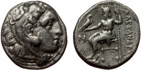 Macedonian Kindgdom, Alexander III (336-323 BC), Colophon (?), AR drachm (Silver, 16,8 mm, 4,11 g). Obv: Head of Herakles in lion-skin headdress to ri...