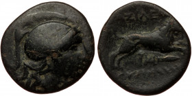 Kings of Thrace, Lysimachos (305-281 BC). Ae Unit (Bronze, 4.97g, 19mm) Lysimacheia.
Obv: Helmeted head of Athena right.
Rev: ΒΑΣΙΛΕΩΣ / ΛΥΣΙΜΑΧΟΥ, ...