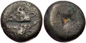 Lesbos, uncertain mint AR Obol (Silver, 0.64g, 7mm) ca 500-450 BC)
Obv: Two boars’ heads confronted 
Rev: Quadripartite incuse square.
Ref: Rosen.5...