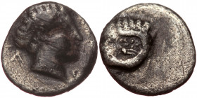Troas, Kebren AR Hemiobol (Silver, 0.31g, 8mm) 4th century BC
Obv: Head of Apollo right.
Rev: Head of ram right.
Ref: BMC 14