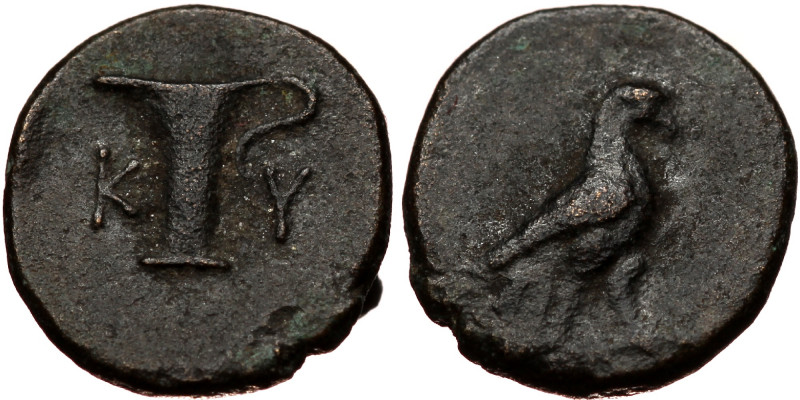 Aeolis, Kyme, AE chalkous (Bronze, 10,6 mm, 0,92 g), ca. 300-250 BC. Obv: Eagle ...