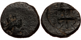 Ionia, Smyrna, 190-75 BC, AE (Bronze, 12,3 mm, 1,39 g), struck under Ketrod(...) magistrate. Obv: Turreted head of Tyche right. 
Rev: […] - KΕTPoΔ, f...