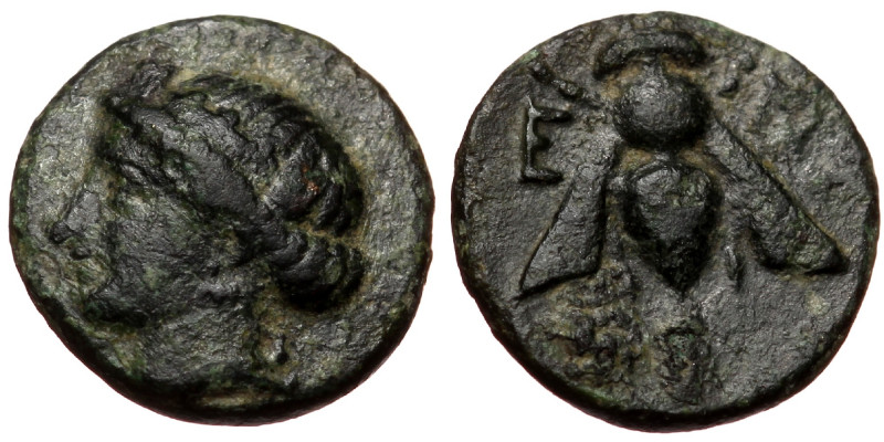 Ionia, Ephesos, AE 11 (bronze, 1,08 g 12 mm) ca. 375-325 BC Obv: Female head (Ar...