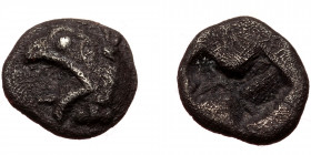 Ionia. Phokaia AR Obol (Silver, 0.67g, 8mm) ca 521-478 BC
Obv: Head of griffin left.
Rev: Quadripartite incuse punch.
Ref: SNG von Aulock 2118; SNG...